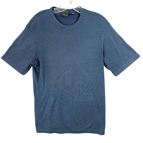 Vtg J. Ferrar T-Shirt Men Small Blue Ribbed Short Sleeve 80% Rayon 20% Polyester - Picture 1 of 8